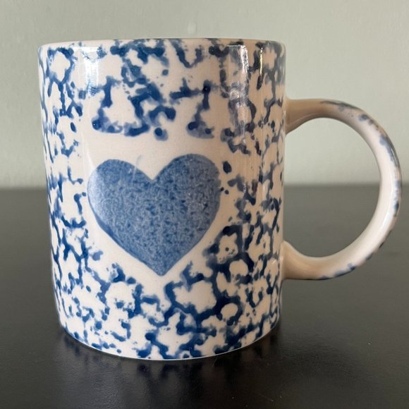 3 GIBSON Blue Heart Spongeware Mugs  ~ Cottagecore ~ Blue & White Sponge Ware - Picture 4 of 11